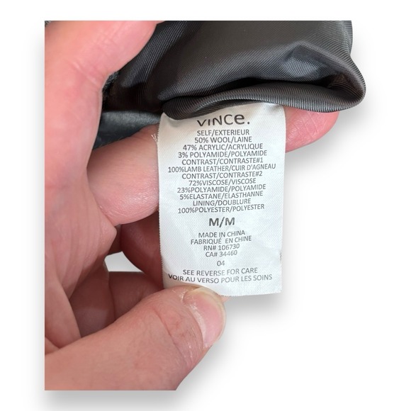 Vince Boucle Wool Moto Scuba Lamb Leather Sleeve Motorcycle Jacket Gray Women M - Picture 5 of 8